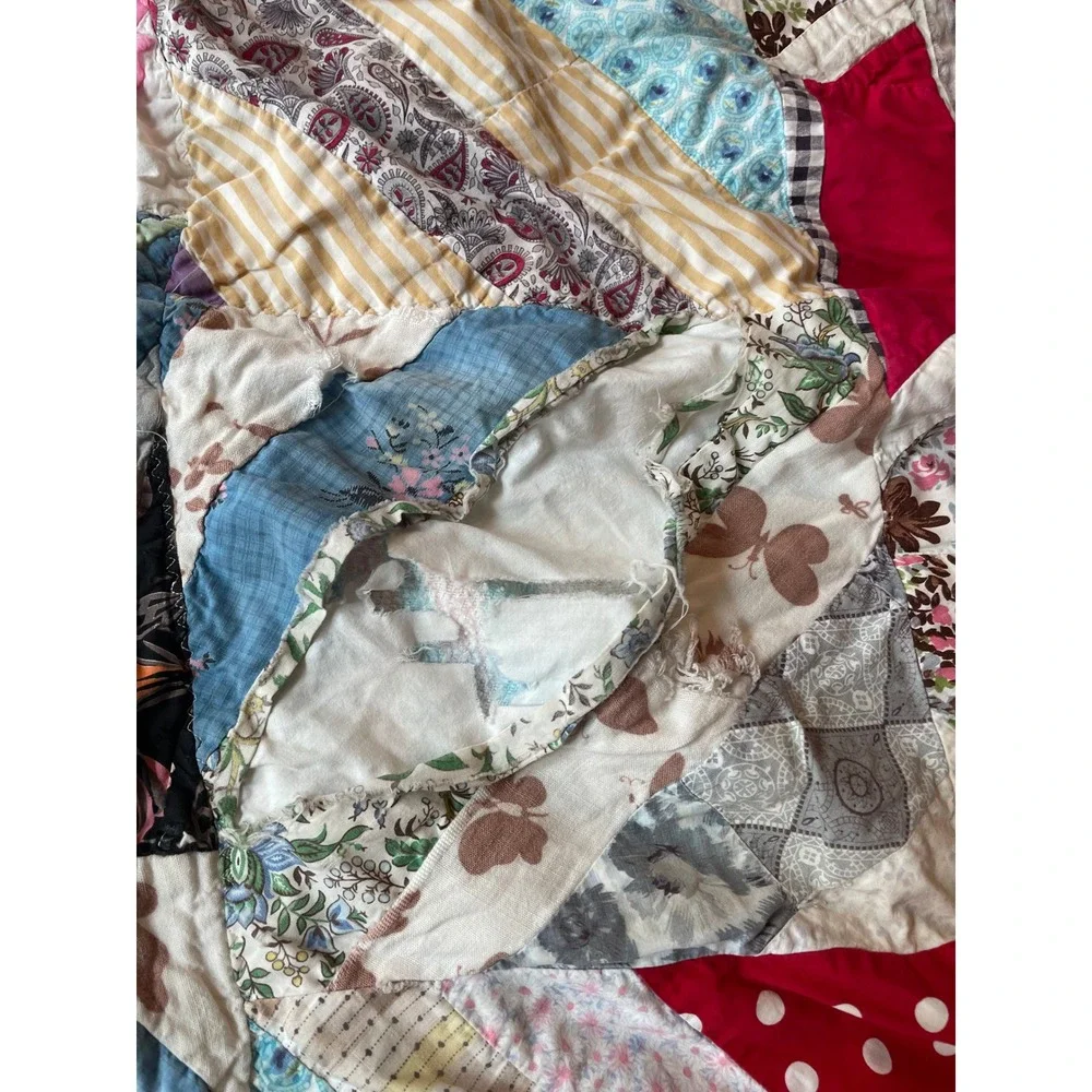 Vintage Handmade Crazy Quilt Multi-Color Patchwork Folk Art Cutter‎ Quilt 74x66